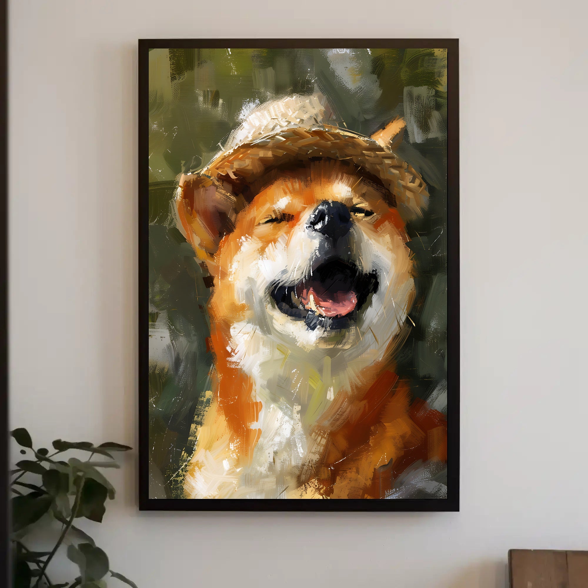 Joyful Dog in Straw Hat Impressionistic Animal Poster PosterGoat
