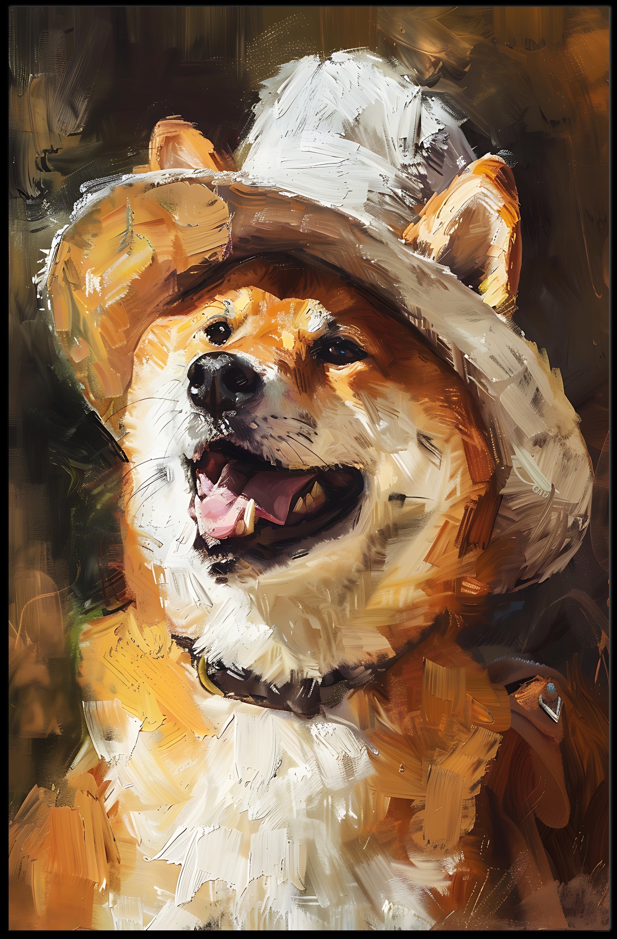 Joyful Shiba Inu in Hat: Dog Breed Poster PosterGoat