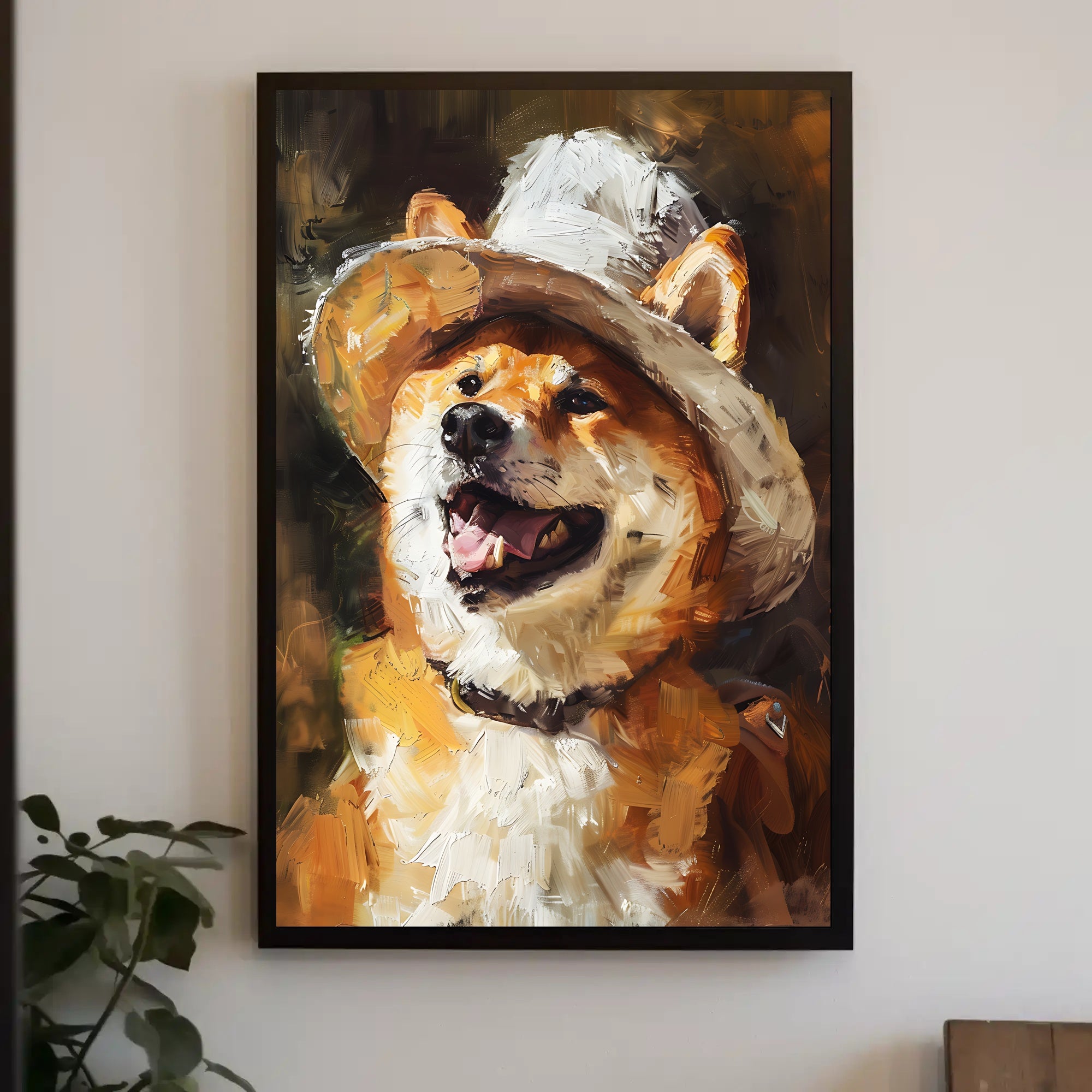 Joyful Shiba Inu in Hat: Dog Breed Poster PosterGoat