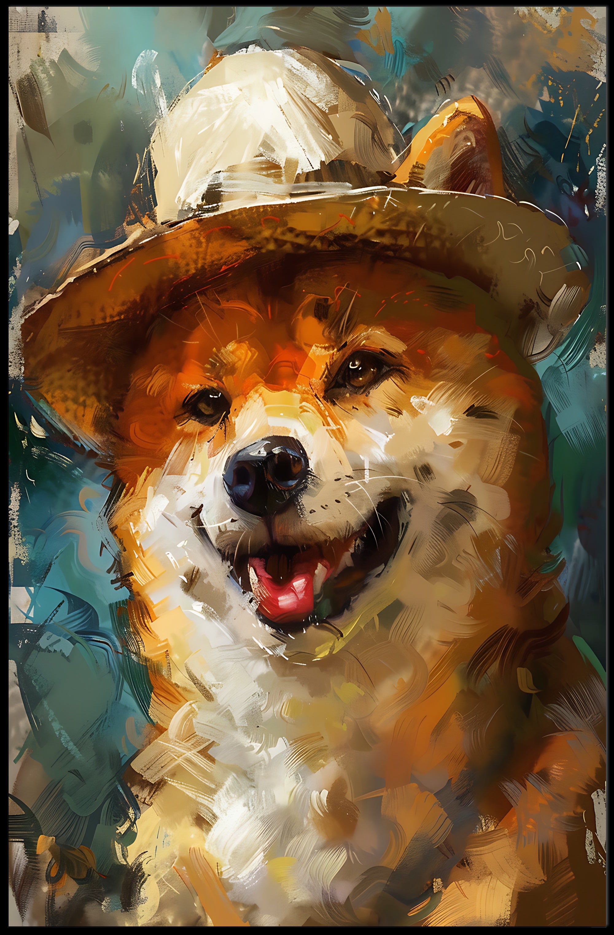 Joyful Shiba Inu in Stylish Hat Animal Poster PosterGoat