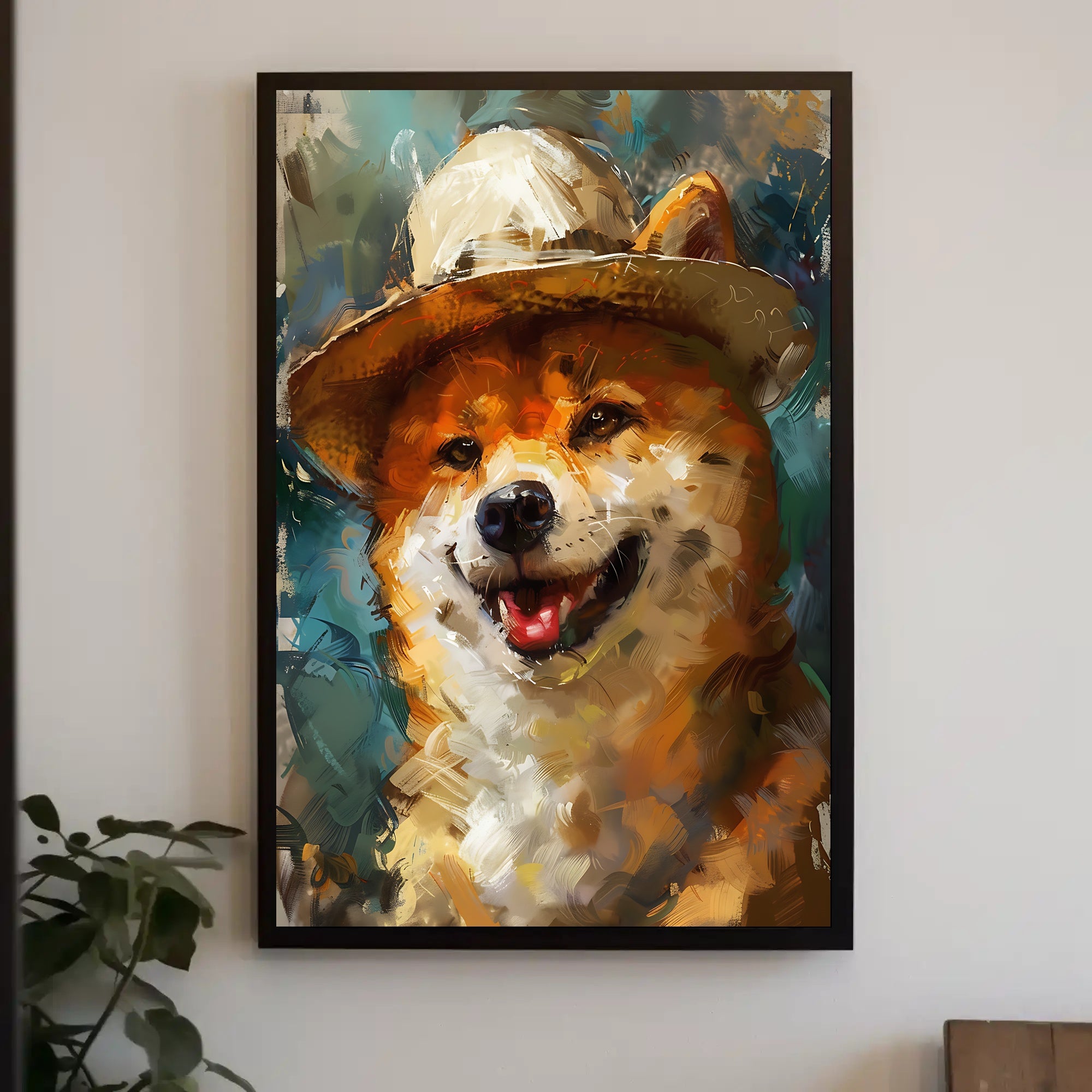 Joyful Shiba Inu in Stylish Hat Animal Poster PosterGoat