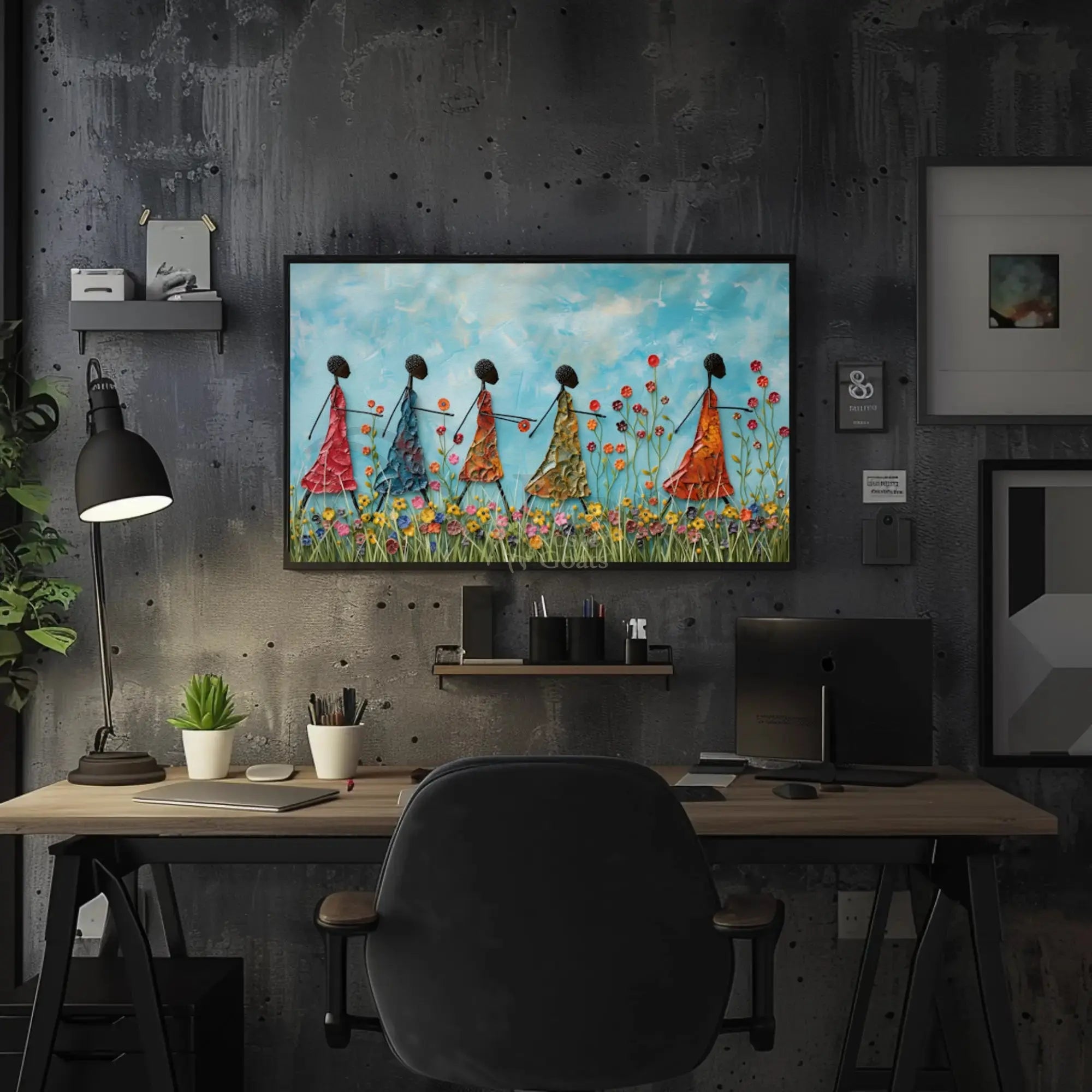 Joyful Unity in Vibrant Setting Abstract, Artistic Poster PosterGoat