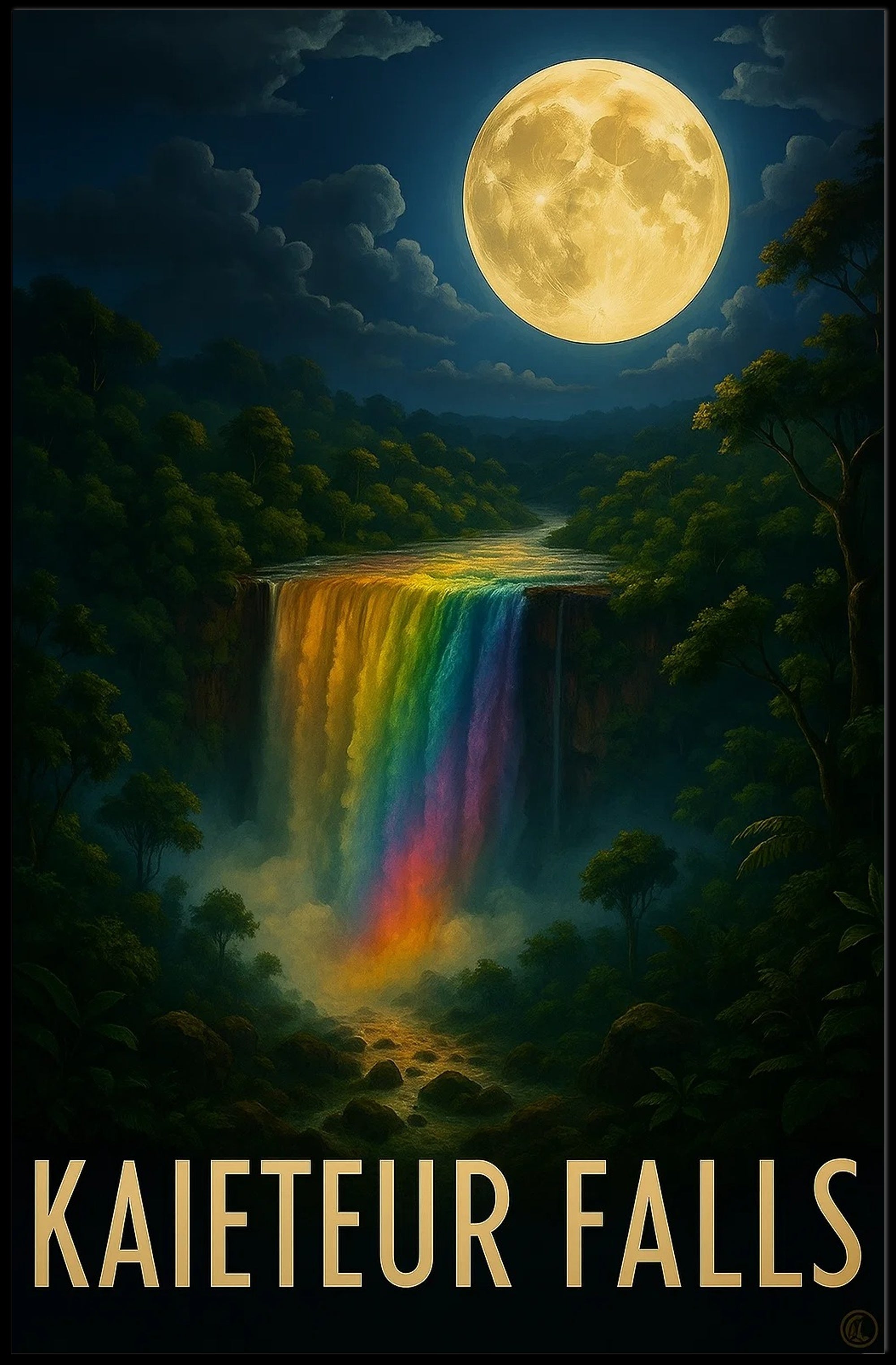 Kaieteur Falls Fantasy Nightscape: A Mystical Waterfall Poster PosterGoat