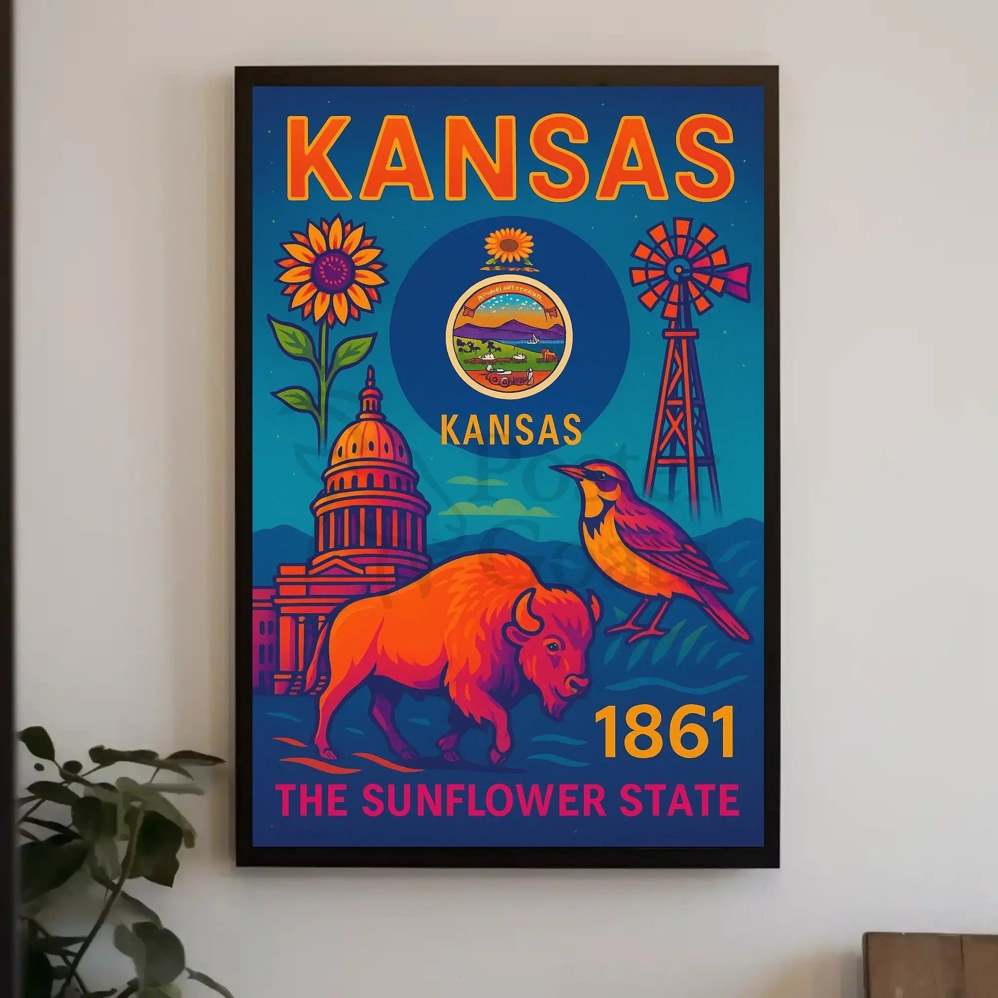 Kansas Heritage Celebration: Vibrant Symbols Cultural Poster PosterGoat