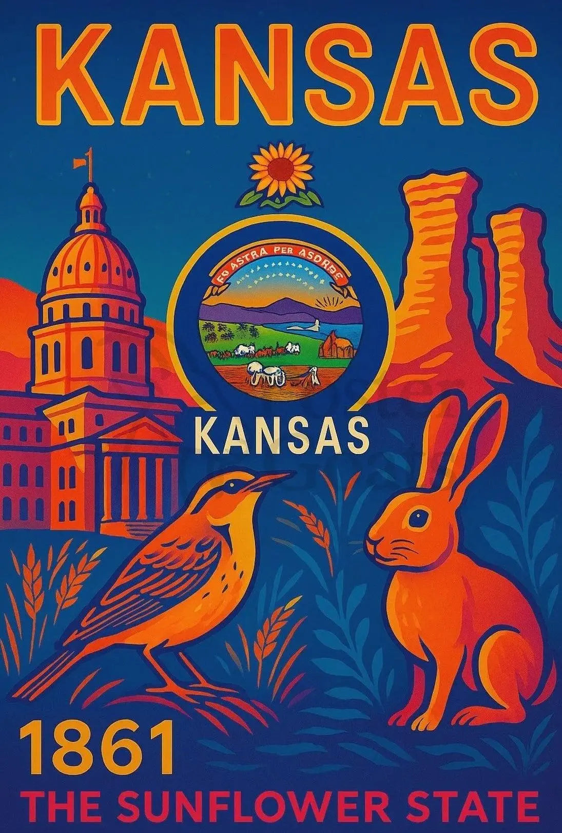 Kansas Sunflower State Celebration Cultural or Heritage Poster PosterGoat