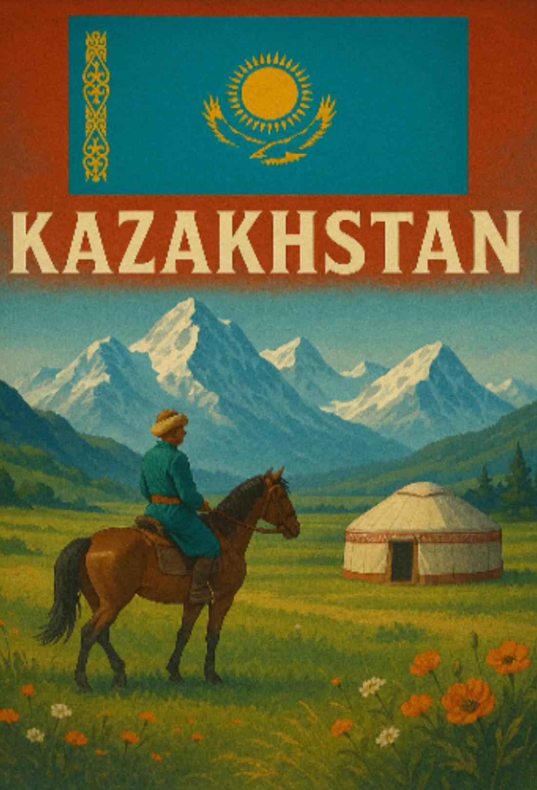 Kazakhstan Cultural Heritage Travel Poster PosterGoat