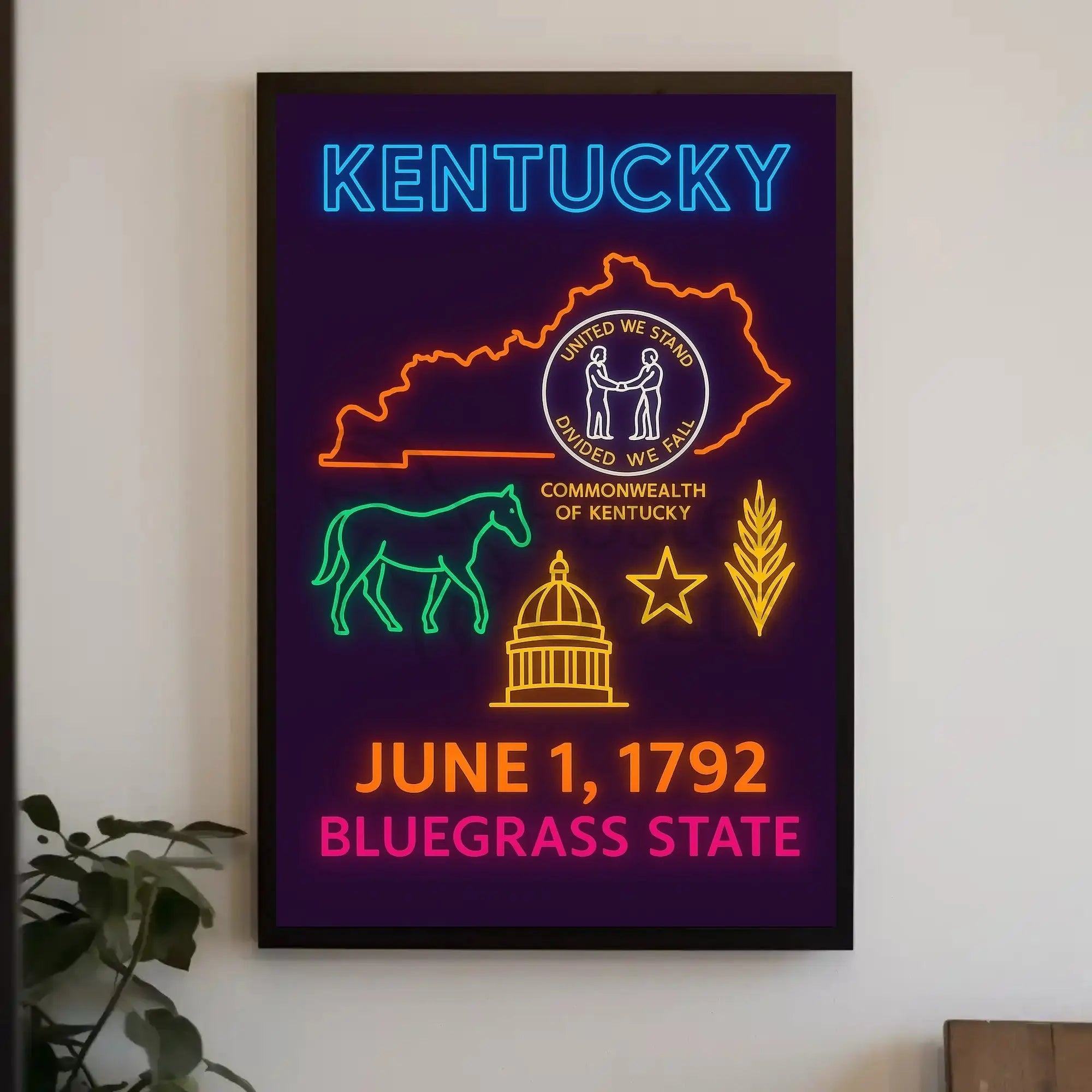 Kentucky Bluegrass State Neon Heritage Poster PosterGoat