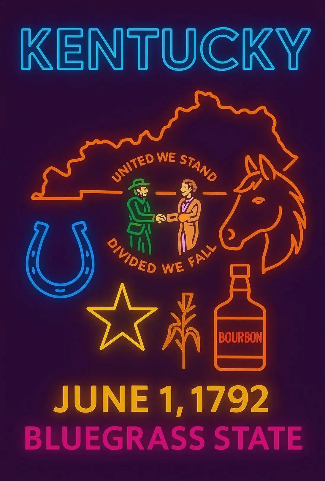 Kentucky Bluegrass State Neon Sign Cultural or Heritage Poster PosterGoat