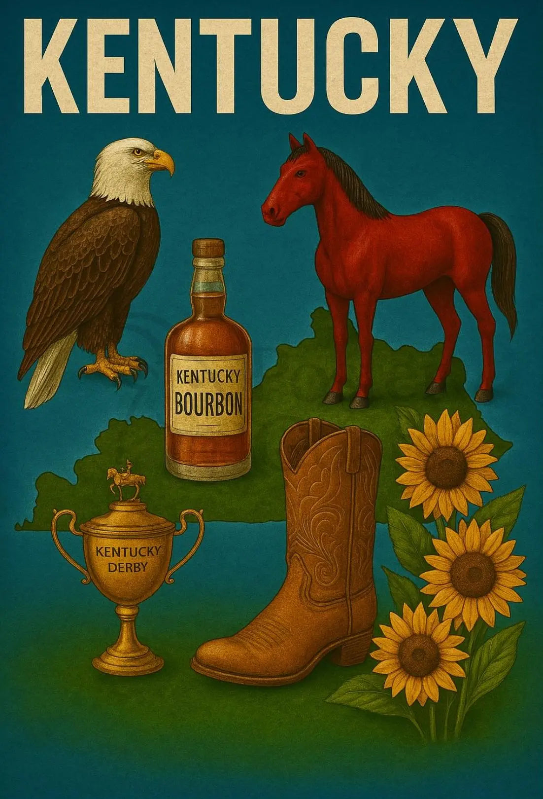 Kentucky Heritage Symbols Vintage Cultural or Heritage Poster PosterGoat