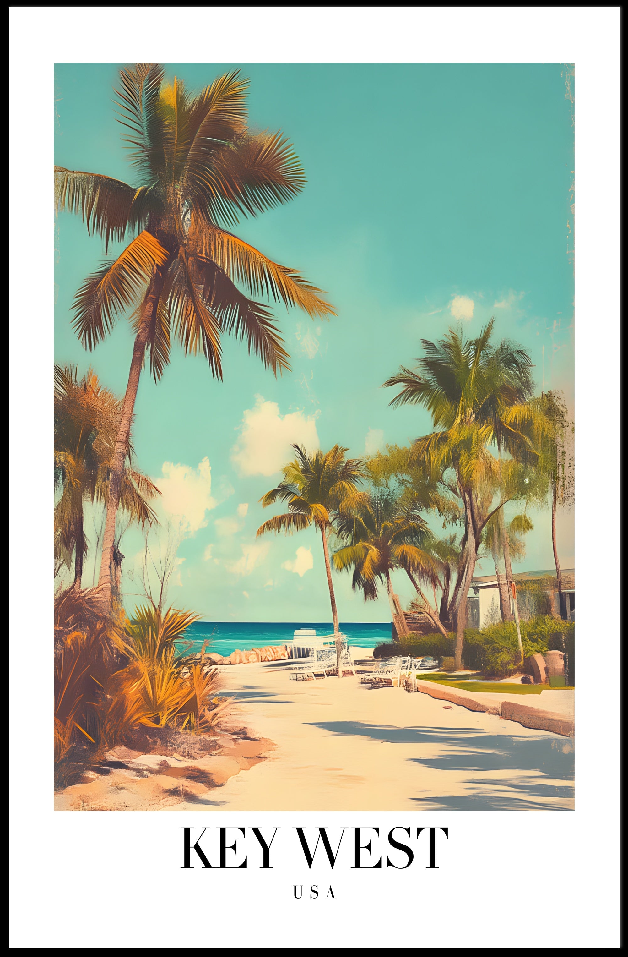 Key West Vintage Beach Scene Travel Poster PosterGoat
