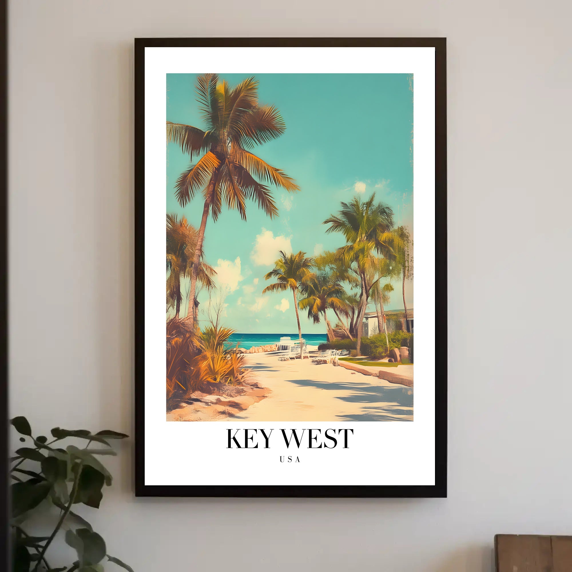 Key West Vintage Beach Scene Travel Poster PosterGoat