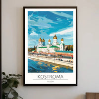 Kostroma Riverbank with Russian Church Cultural or Heritage Poster PosterGoat