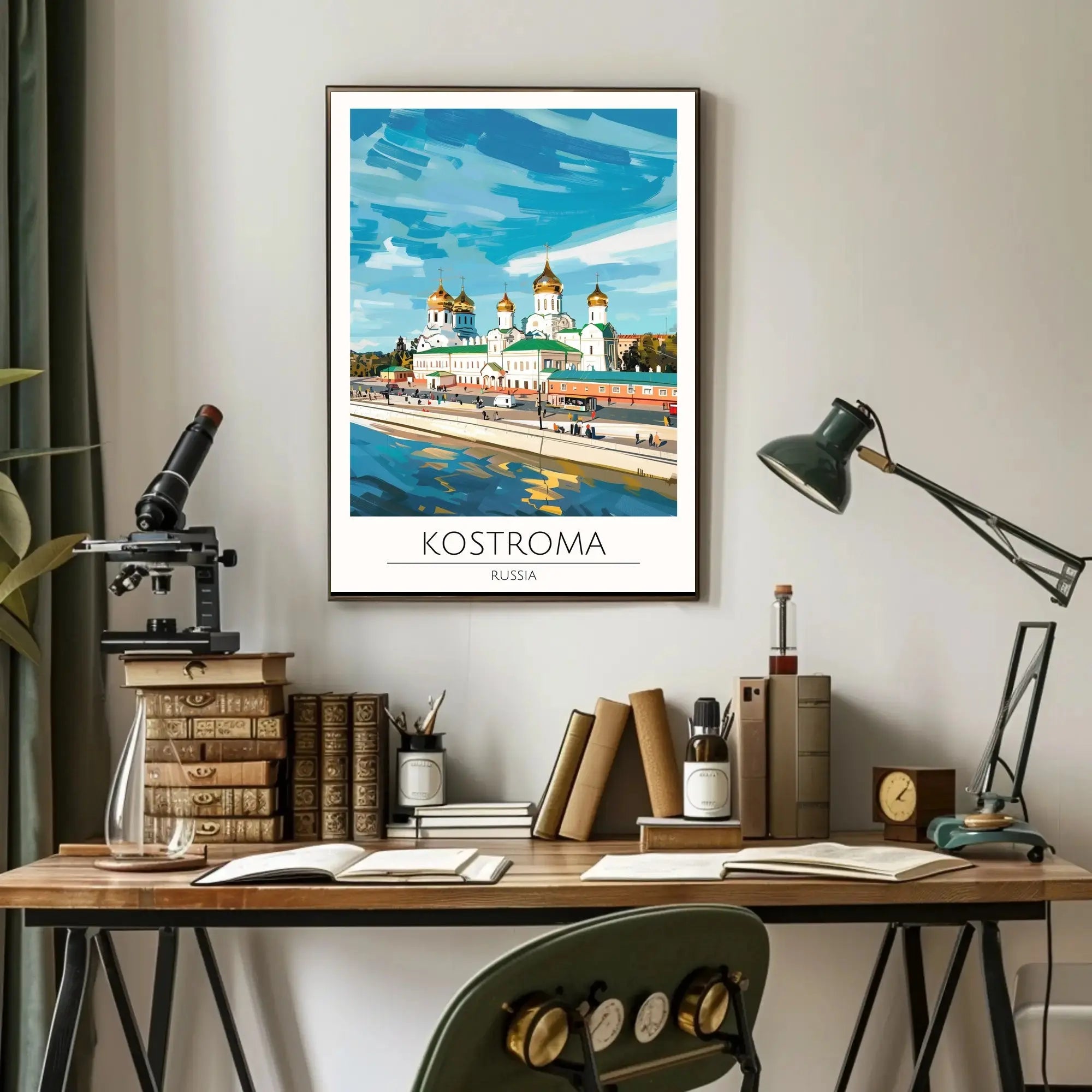 Kostroma Riverbank with Russian Church Cultural or Heritage Poster PosterGoat