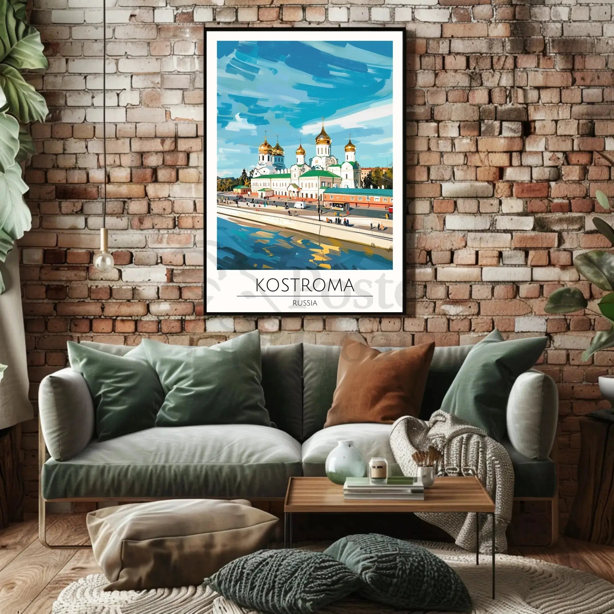 Kostroma Riverbank with Russian Church Cultural or Heritage Poster PosterGoat