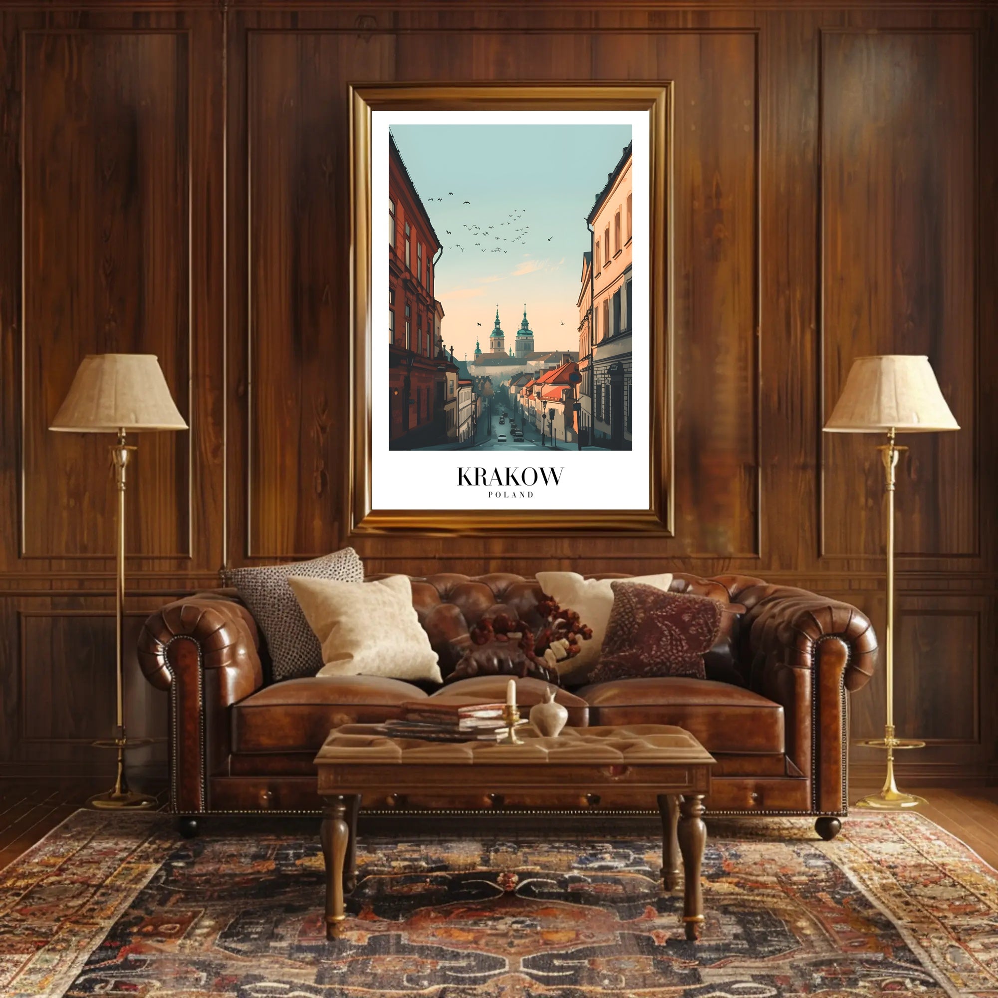 Krakow Street View Vintage Urban Cityscape Poster PosterGoat