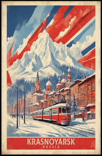 Krasnoyarsk Winter Tram Scenic Urban or Cityscape Poster PosterGoat