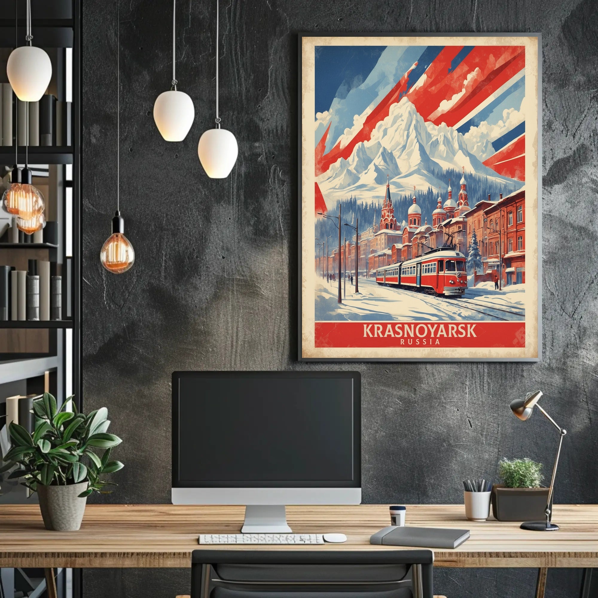 Krasnoyarsk Winter Tram Scenic Urban or Cityscape Poster PosterGoat