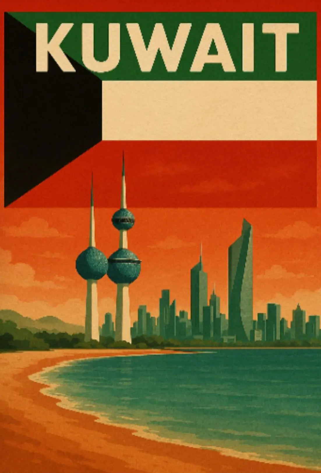 Kuwait City Skyline Vintage Travel Poster PosterGoat