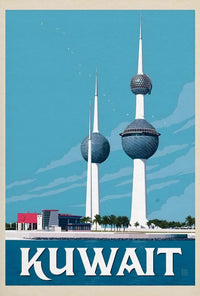 Kuwait Towers Vintage Mid-Century Travel Poster PosterGoat