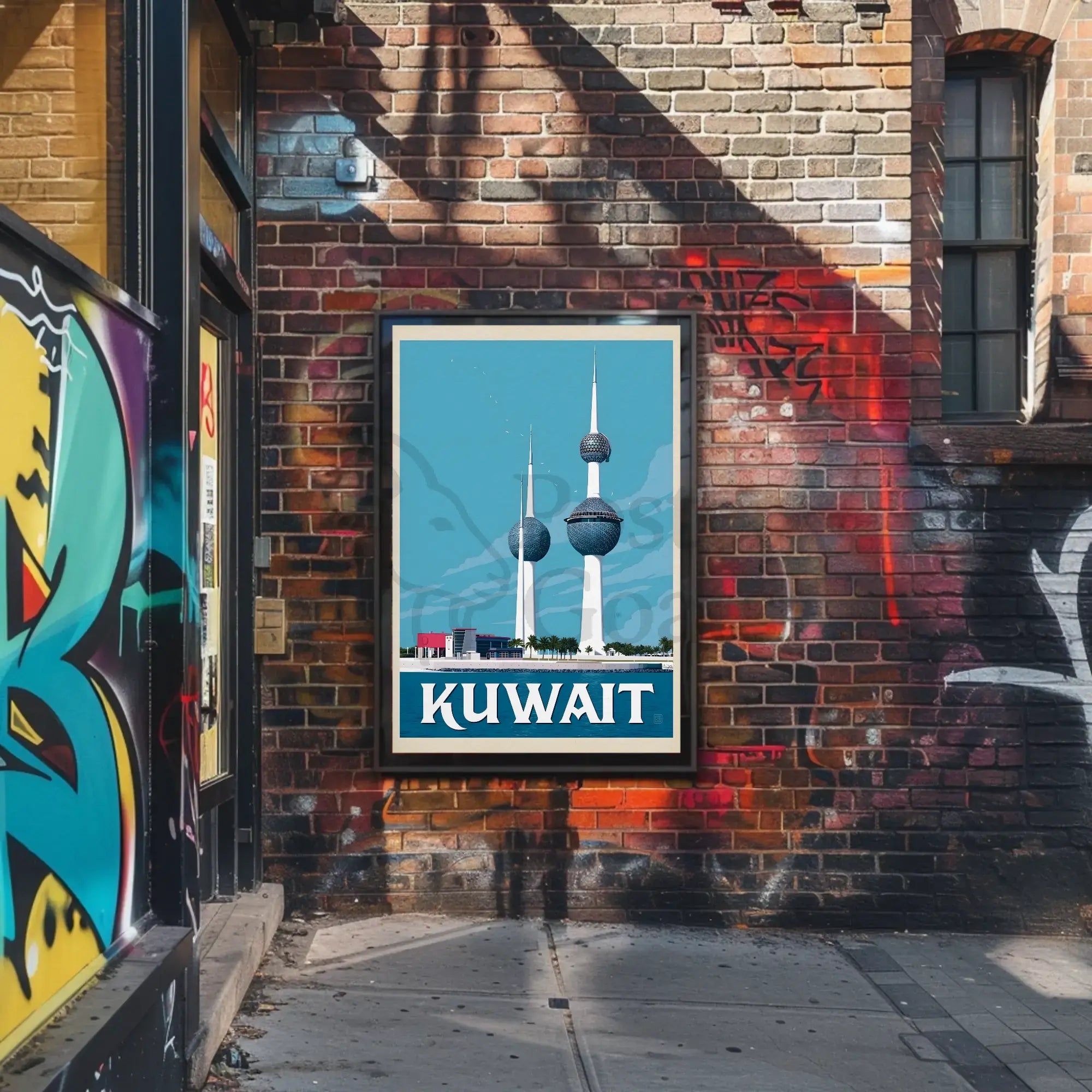 Kuwait Towers Vintage Mid-Century Travel Poster PosterGoat