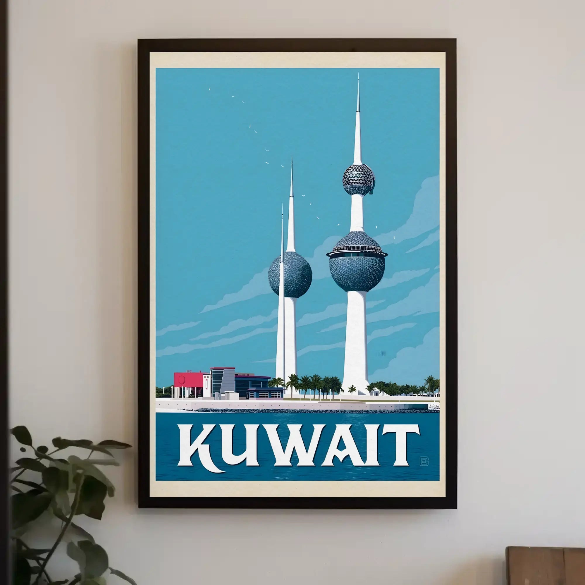 Kuwait Towers Vintage Mid-Century Travel Poster PosterGoat