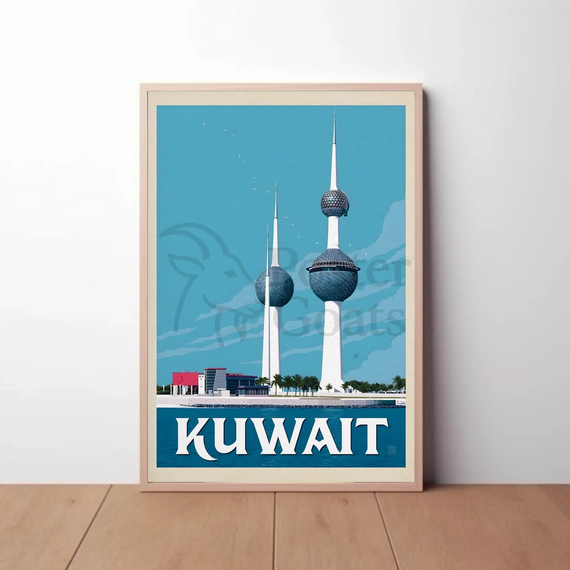 Kuwait Towers Vintage Mid-Century Travel Poster PosterGoat