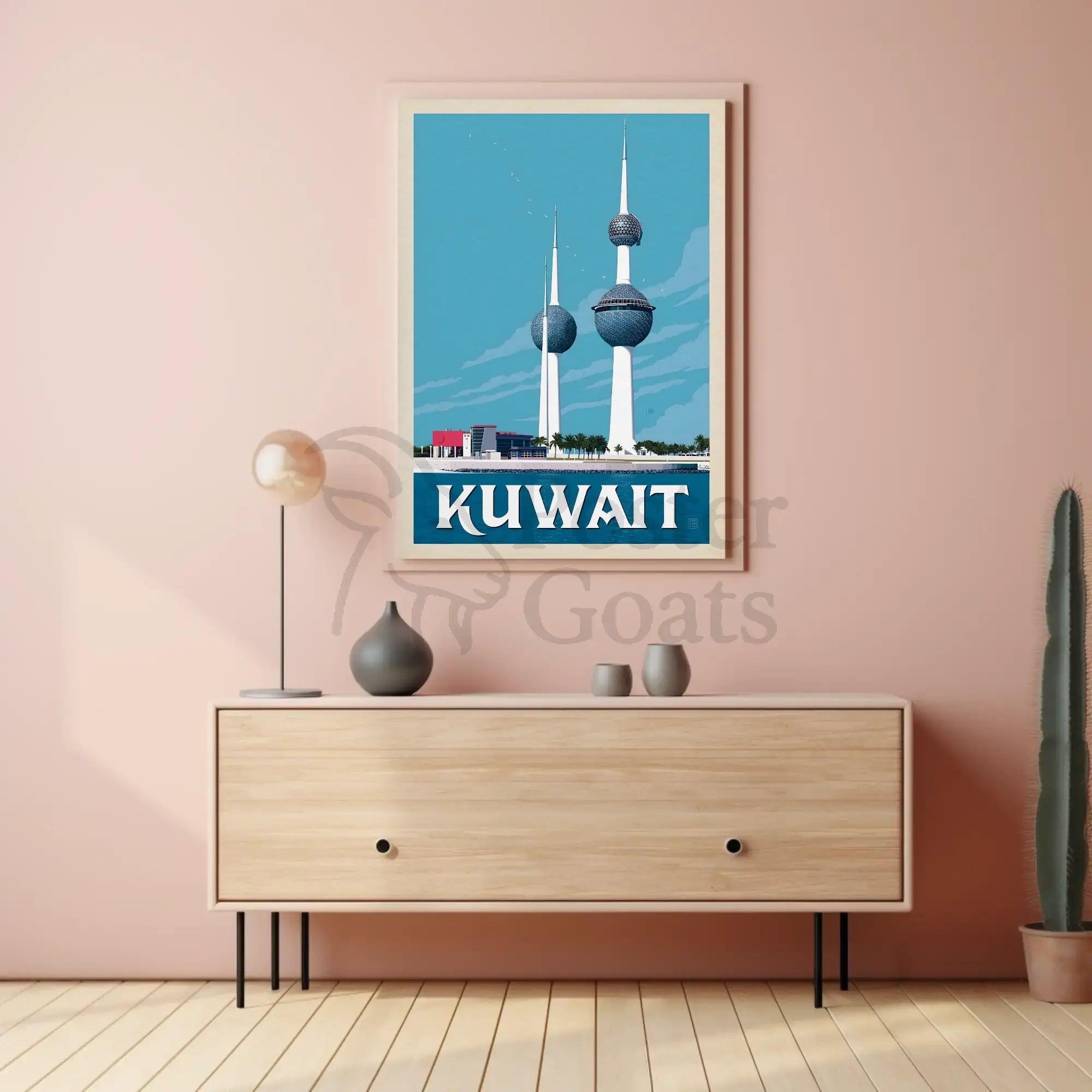 Kuwait Towers Vintage Mid-Century Travel Poster PosterGoat