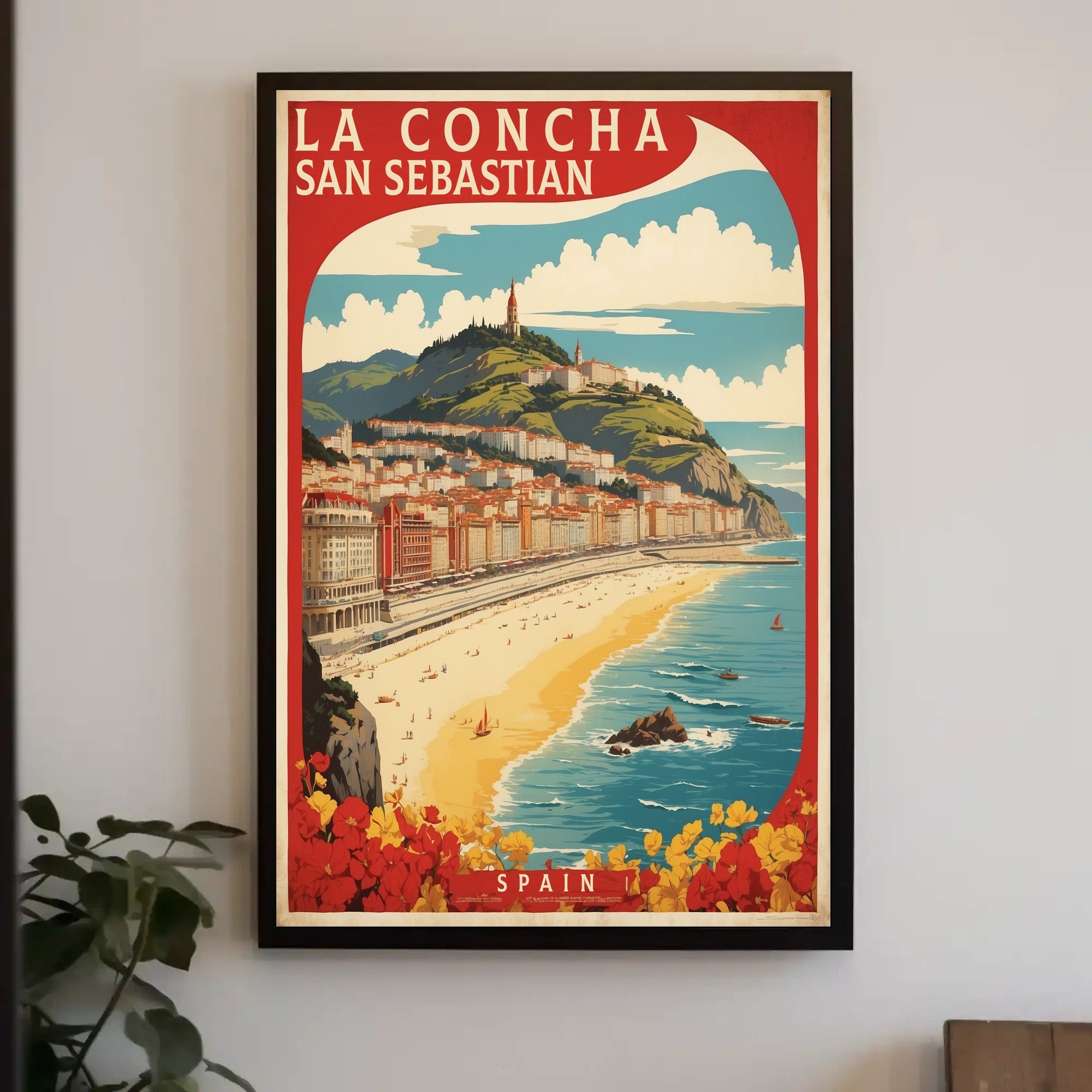 La Concha Beach Vintage Travel Art Poster PosterGoat
