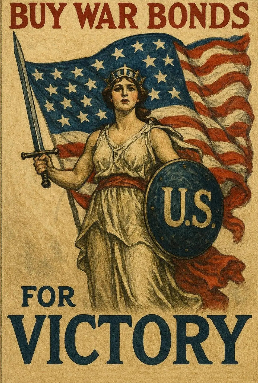 Lady Liberty Inspires Patriotism WWII Propaganda Poster PosterGoat