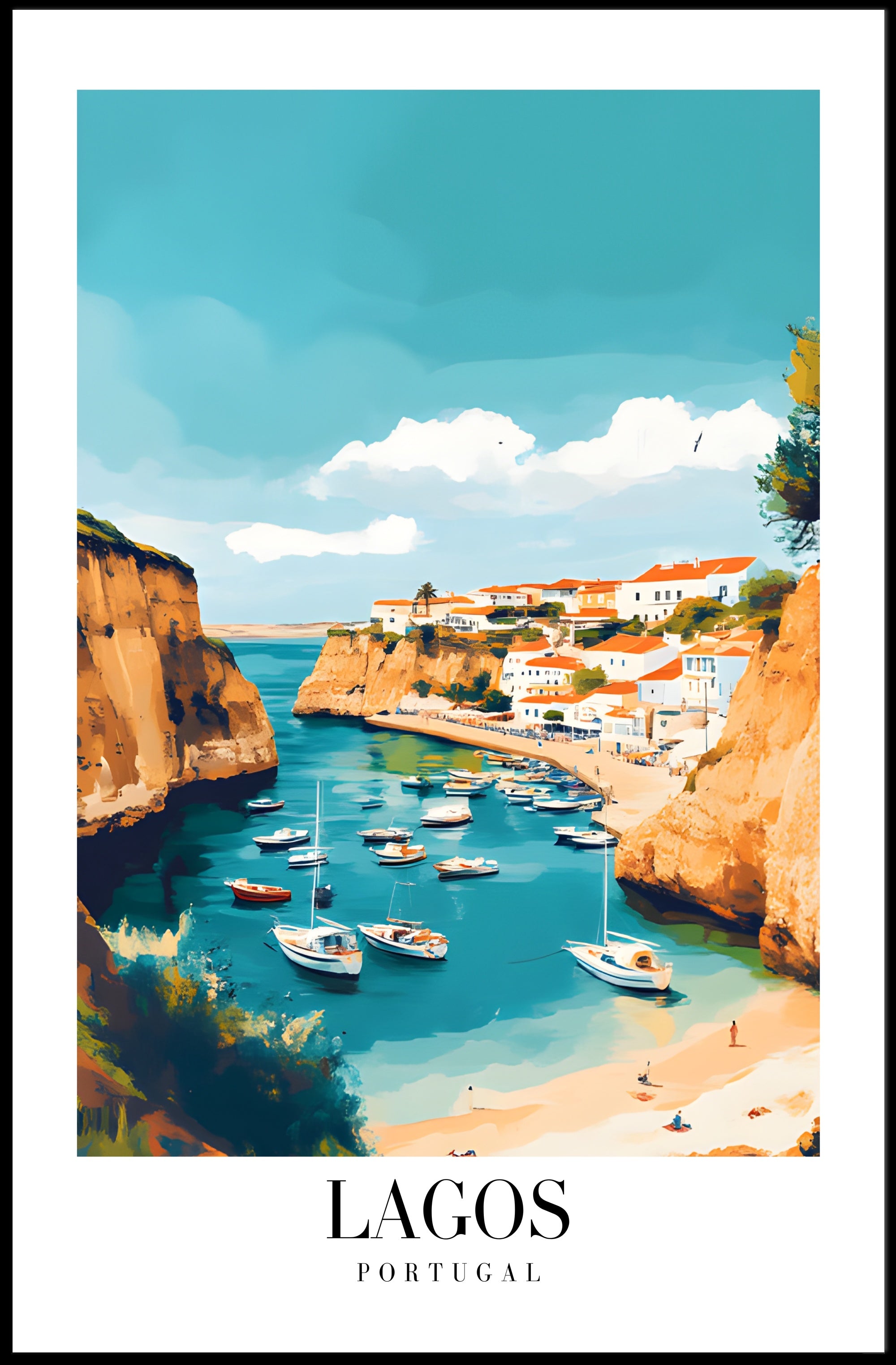 Lagos Coastal Harbor Scene: Modern Travel Poster PosterGoat
