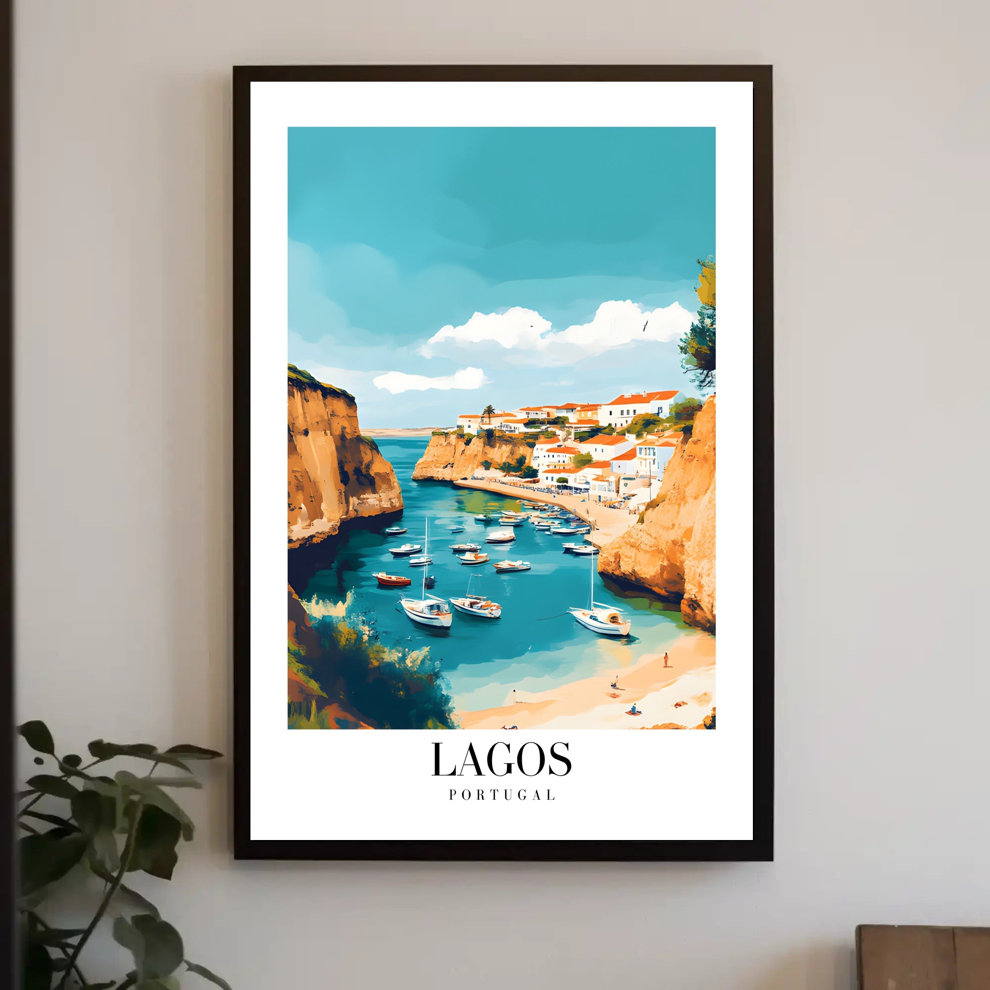 Lagos Coastal Harbor Scene: Modern Travel Poster PosterGoat