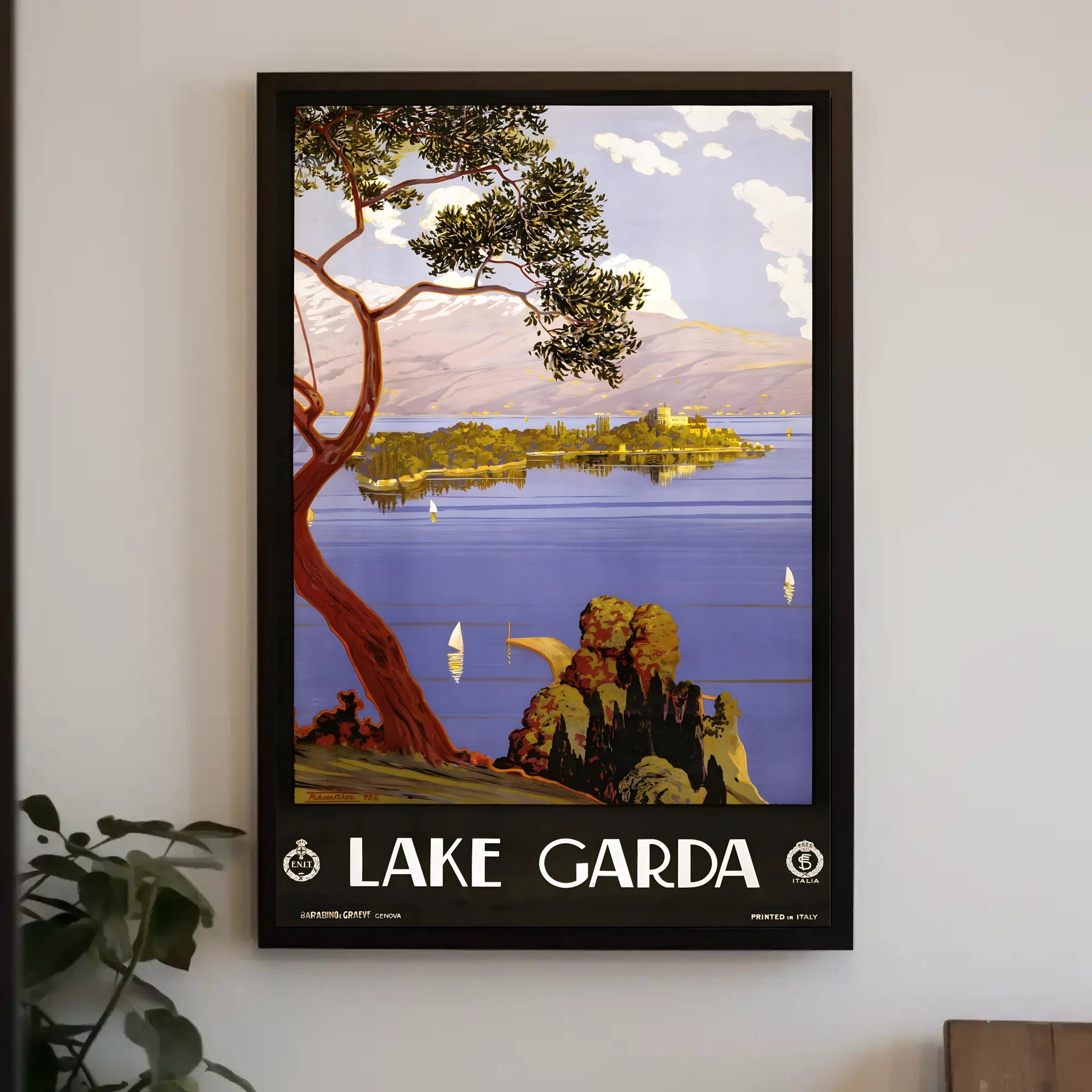 Lake Garda Tranquil Art Deco Travel Poster PosterGoat