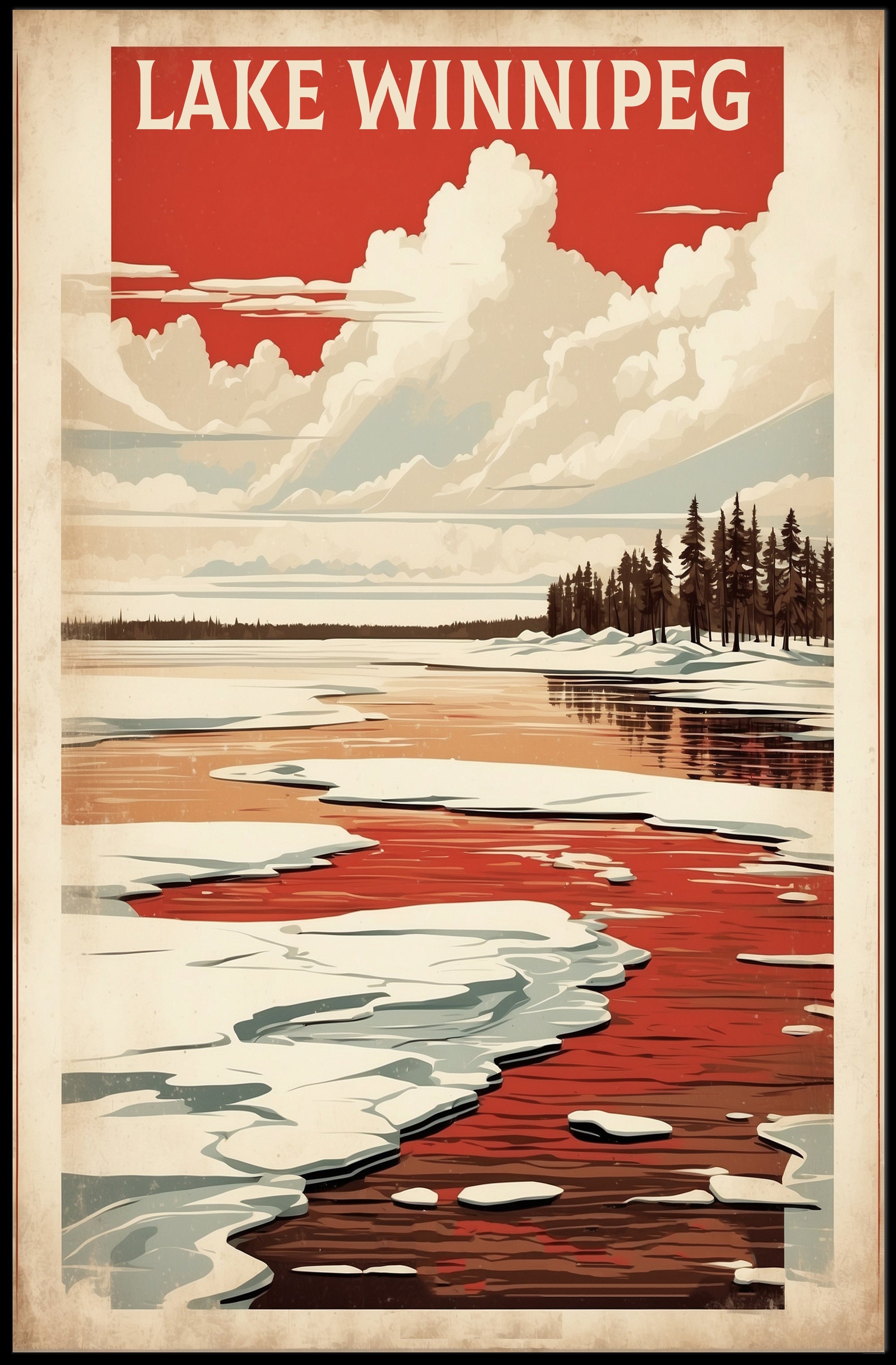 Lake Winnipeg Winter Serenity Vintage Travel Poster PosterGoat