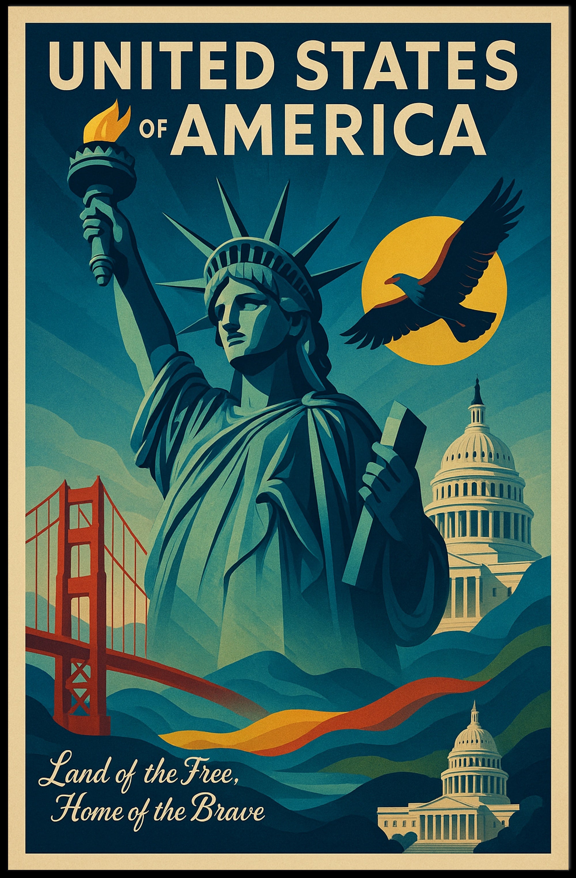 Land Of The Free, Home Of The Brave Poster PosterGoat