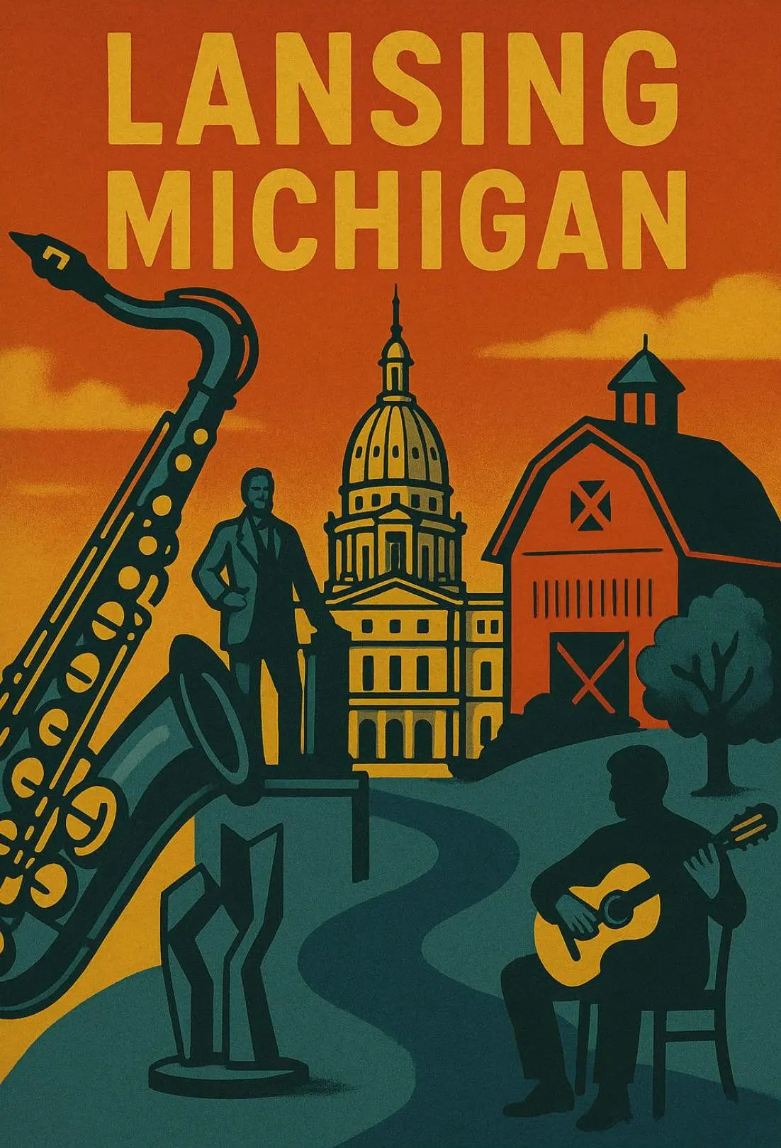 Lansing Michigan Retro Travel and Cultural Heritage Poster PosterGoat