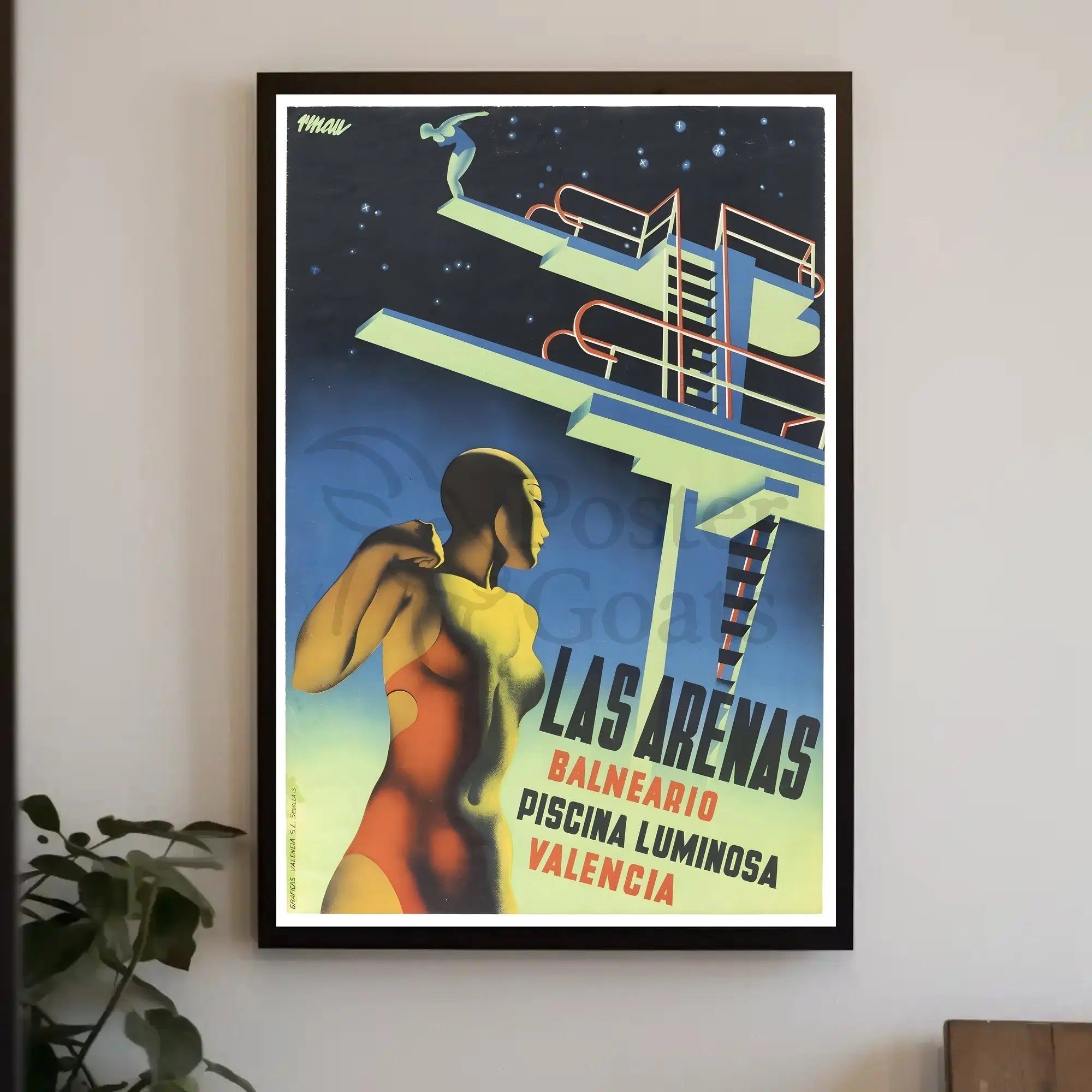 Las Arenas Valencia Art Deco Aquatic Sports Poster PosterGoat