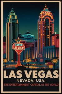 Las Vegas Retro Cityscape: Urban or Cityscape Poster PosterGoat