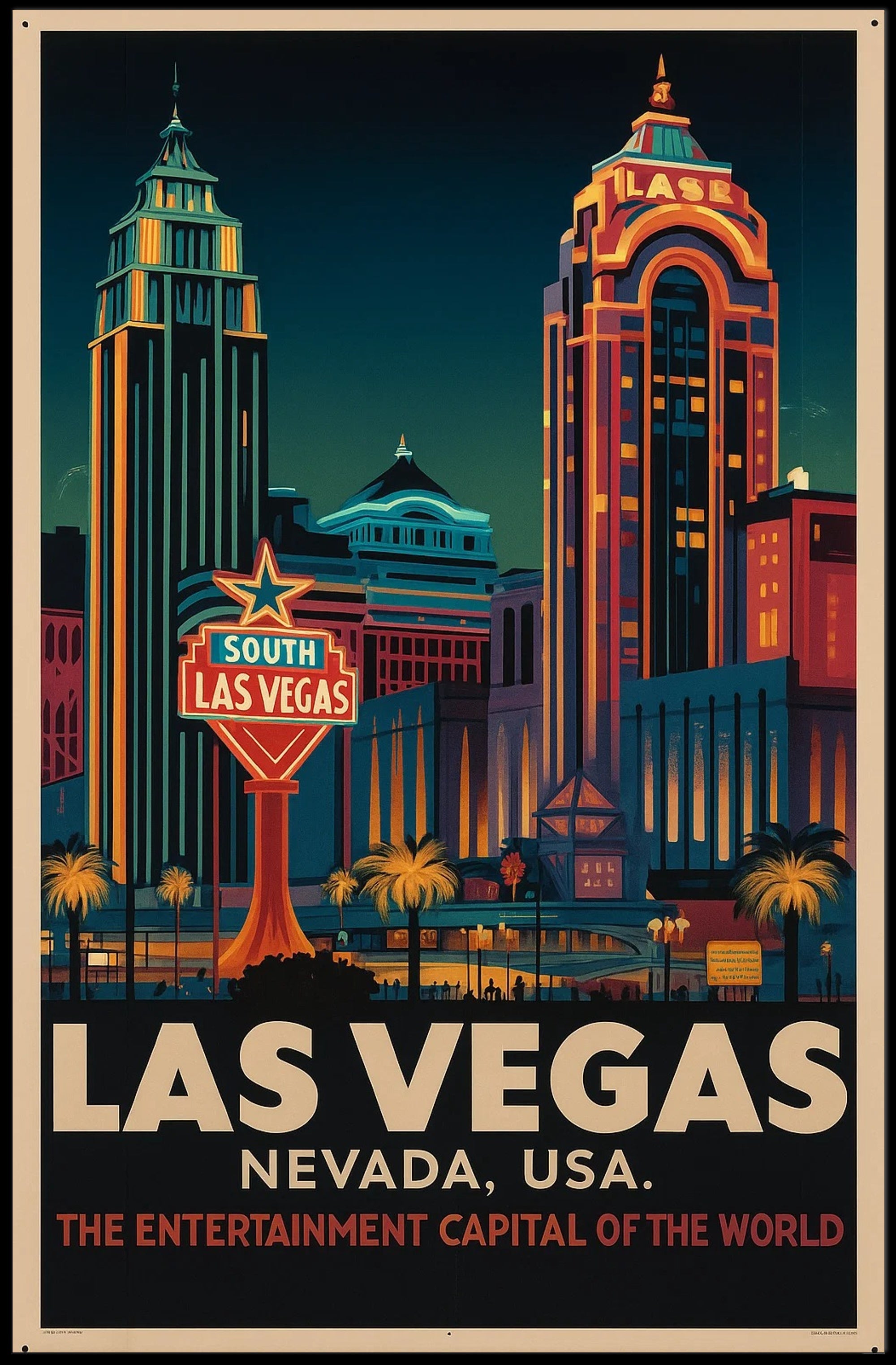 Las Vegas Retro Cityscape: Urban or Cityscape Poster PosterGoat