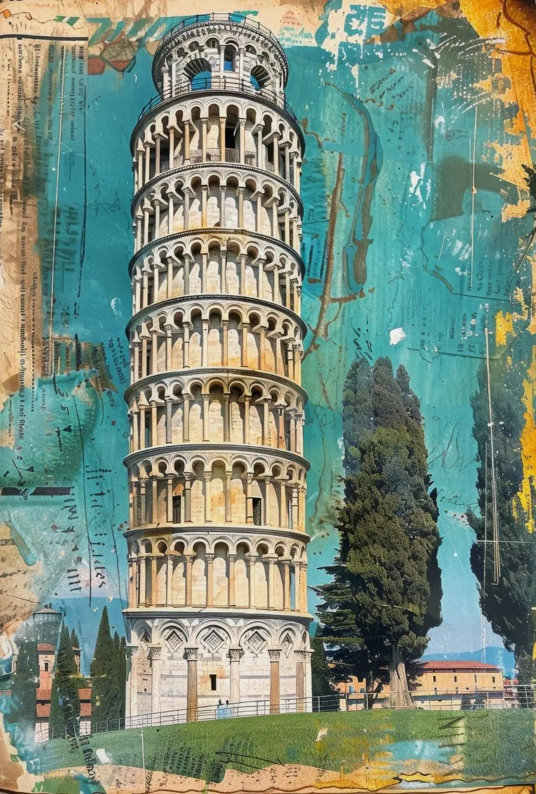 Leaning Tower Vibrant Vintage Travel Poster PosterGoat