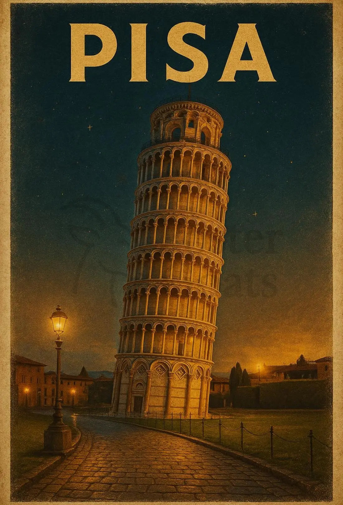 Leaning Tower of Pisa Vintage Travel Poster PosterGoat