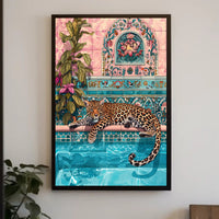 Leopard by Pool Vibrant Art Animal Poster PosterGoat