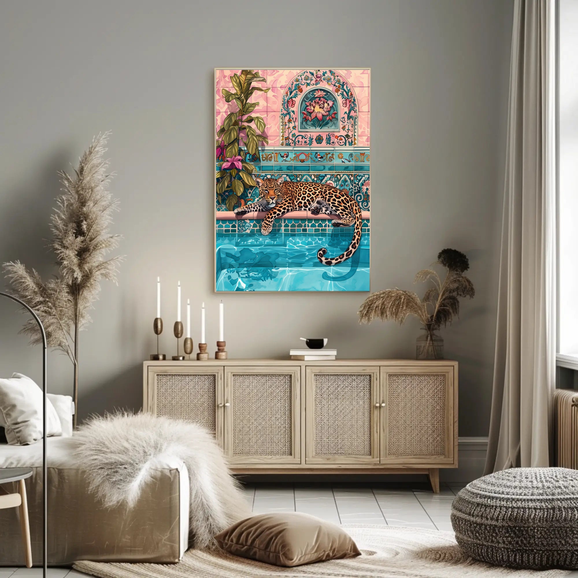 Leopard by Pool Vibrant Art Animal Poster PosterGoat