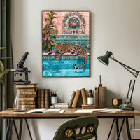 Leopard by Pool Vibrant Art Animal Poster PosterGoat
