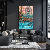 Leopard by Pool Vibrant Art Animal Poster PosterGoat