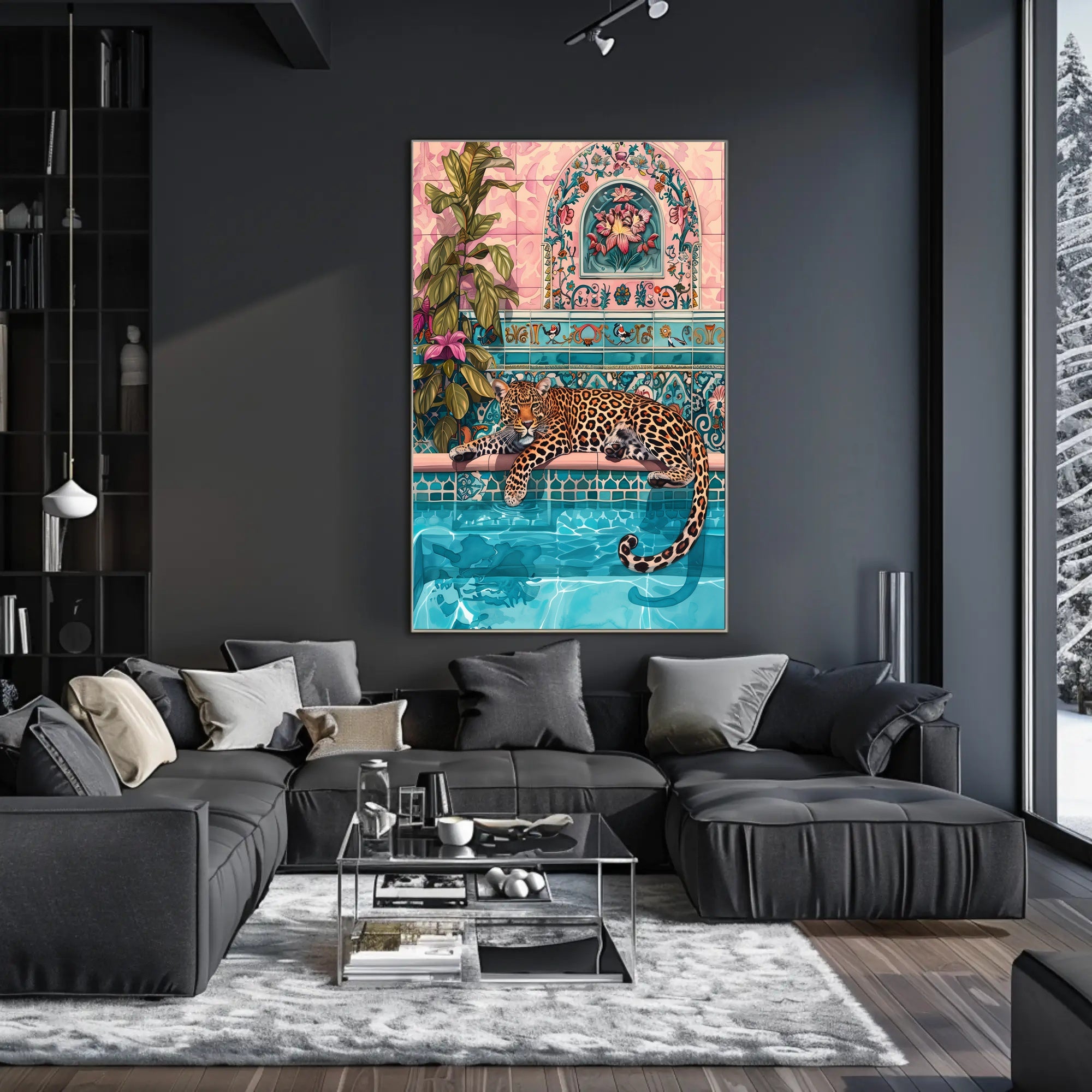 Leopard by Pool Vibrant Art Animal Poster PosterGoat