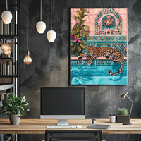 Leopard by Pool Vibrant Art Animal Poster PosterGoat