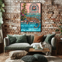Leopard by Pool Vibrant Art Animal Poster PosterGoat