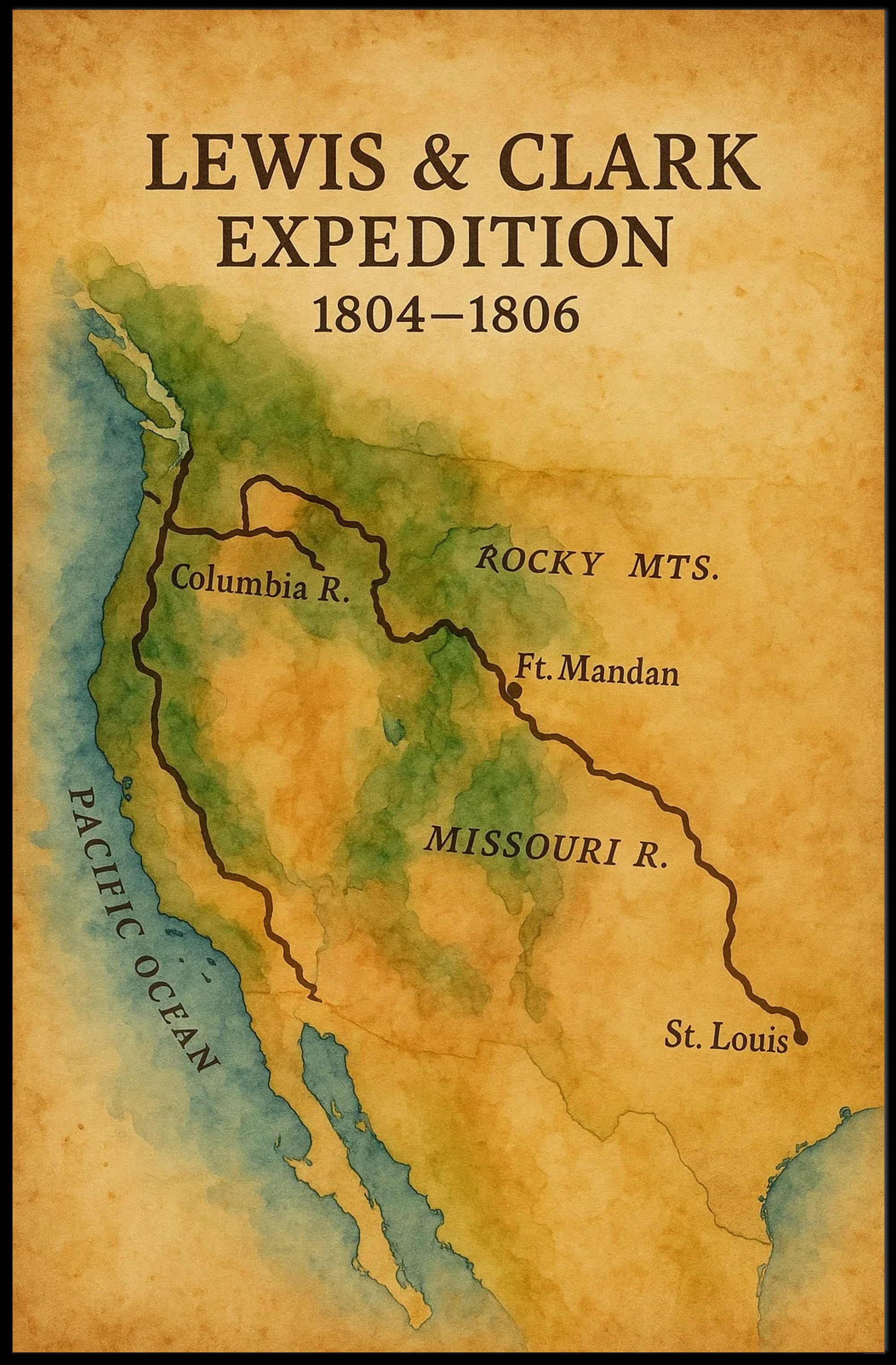 Lewis & Clark Expedition Map Historical Poster PosterGoat