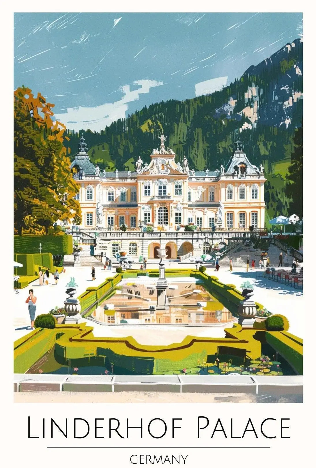 Linderhof Palace Sightseeing Modern Illustration Travel Poster PosterGoat