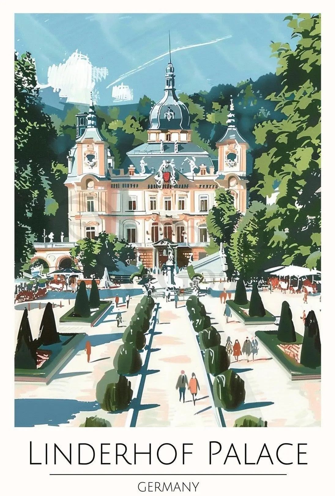 Linderhof Palace in Germany Vintage Travel Poster PosterGoat
